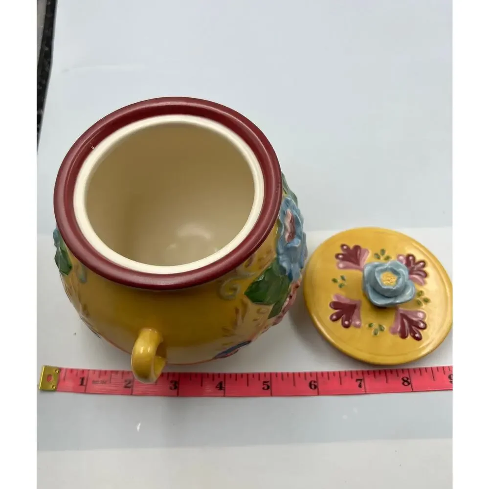 Jim Shore Heartwood Creek Crock Jar W Lid Ceramic Floral Cottage‎ Core Folk Art